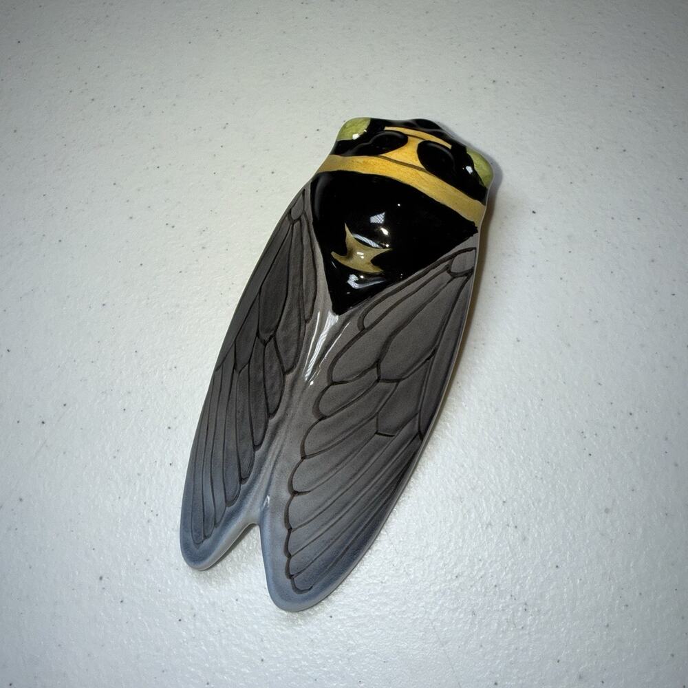 Louis Sicard France Ceramic Cicada Wall Pocket Vase Fly Insect 6.5 Inches
